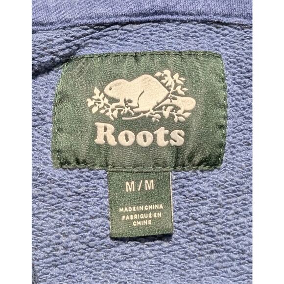 Roots Men’s Medium Hoodie Blue Pullover Sweatshirt Logo Kangaroo Pocket - Picture 6 of 11